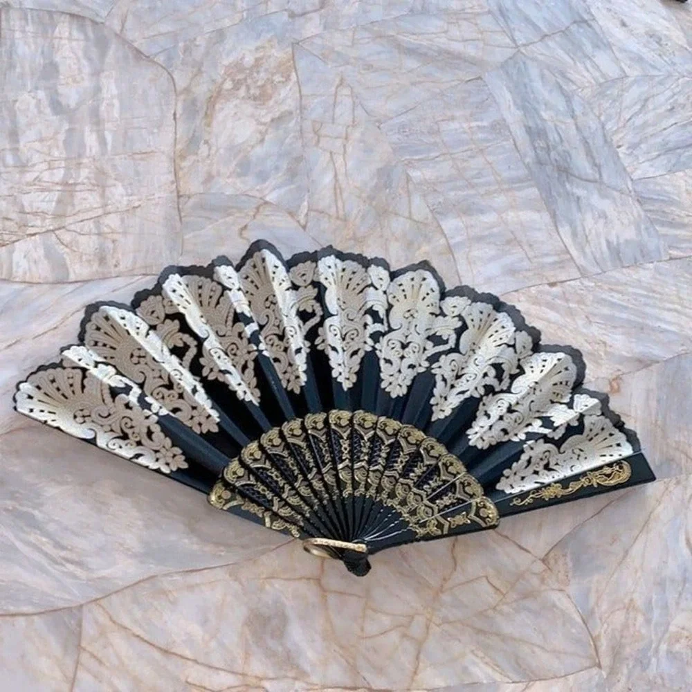 Spain Embroidery Fan Plastic Folding Fan Party Dance Foldable Hand Fan Costume